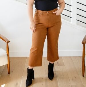 Judy Blue Plus Size Camel High Rise Tummy Control Wide Crop Jeans